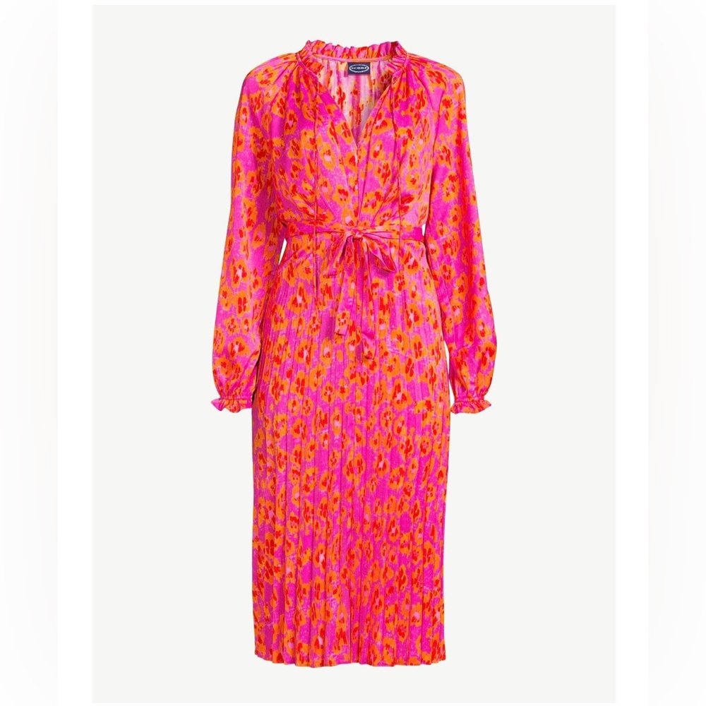 Scoop Women's Long Sleeve Split Neck Pleated Midi Dress - L